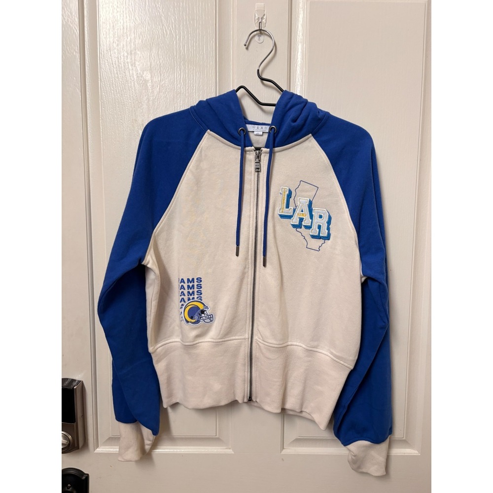 LA Rams NFL Team Apparel Women's Cropped Zip-Up Hoodie Sweatshirt Size Large